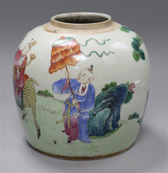 A Chinese famille rose jar height 20.5cm